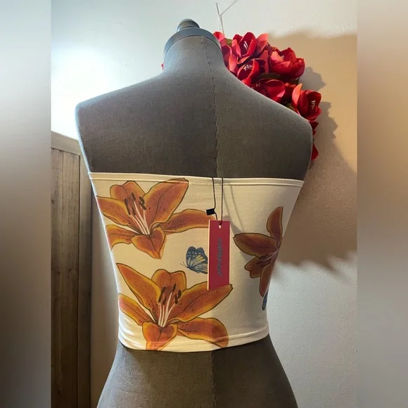 Edikted Tiger Lily Print Cotton Tube Top - Picture 6 of 9